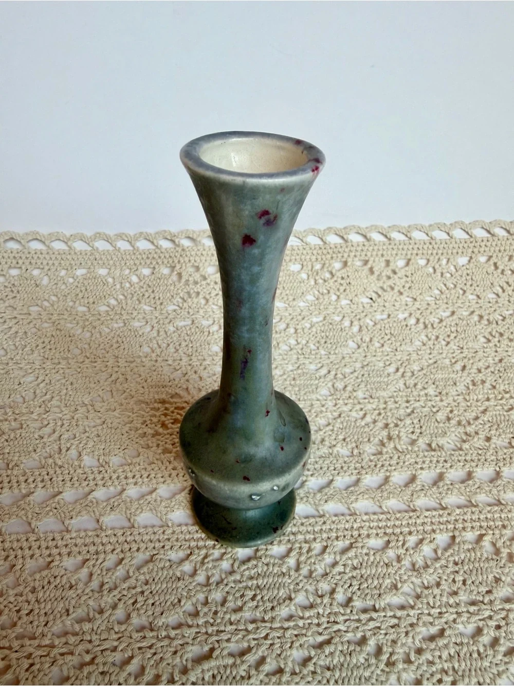 Maria Hall Studio Pottery Bud Vase Green Mottled Glaze Signed Handmade 6”